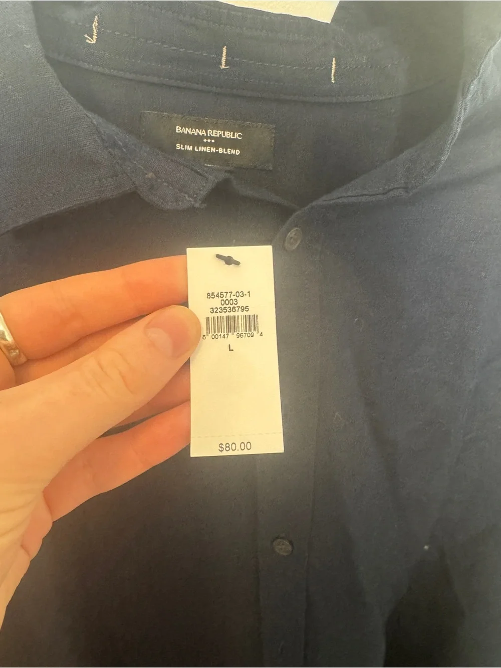 Banana Republic Men's Slim Linen-Blend Shirt in Navy Blue